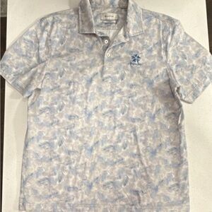 Bugatchi Light Blue and White Patterned Polo Shirt